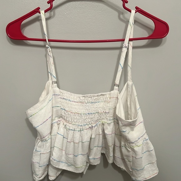 white blouse tank top with blue pink and green adjustable strings - Picture 5 of 5